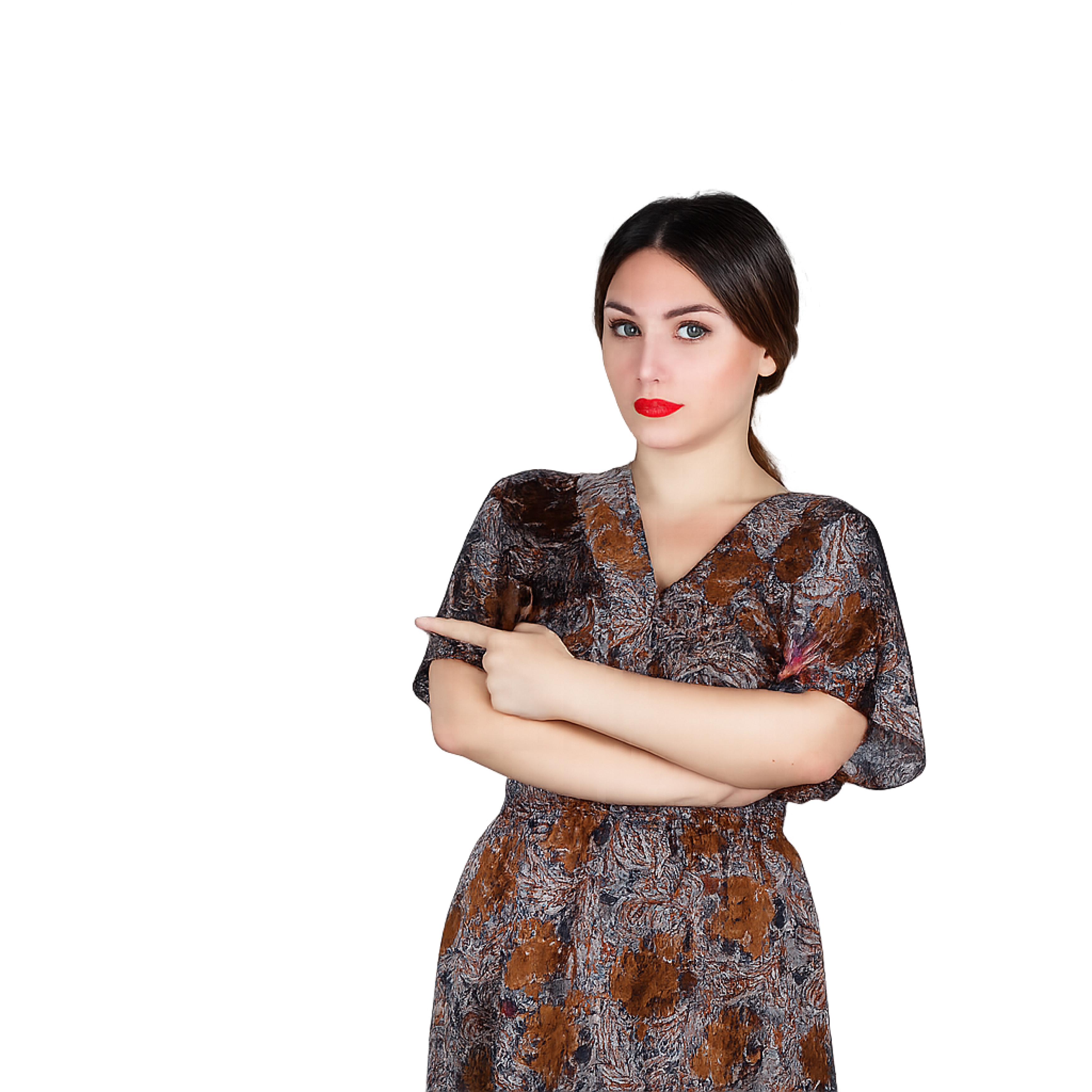 Confident stance with a patterned dress