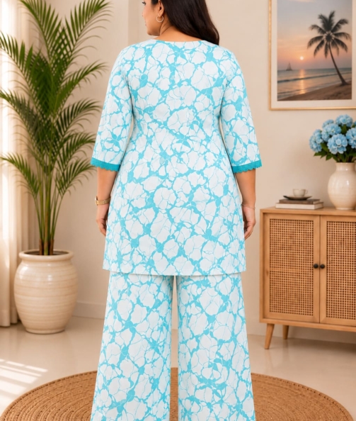 Plus Size Co-ord Set Aqua Blue for Women Back View