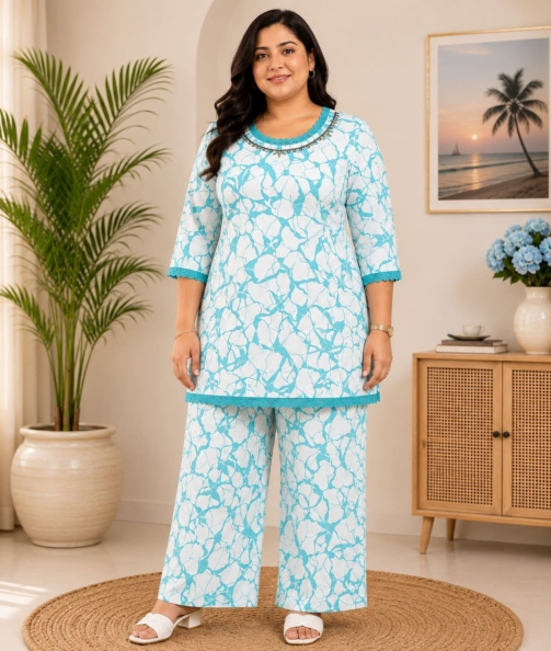 Plus Size Co-ord Set Aqua Blue for Women
