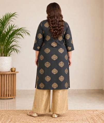 plus size kurti for women grey back view