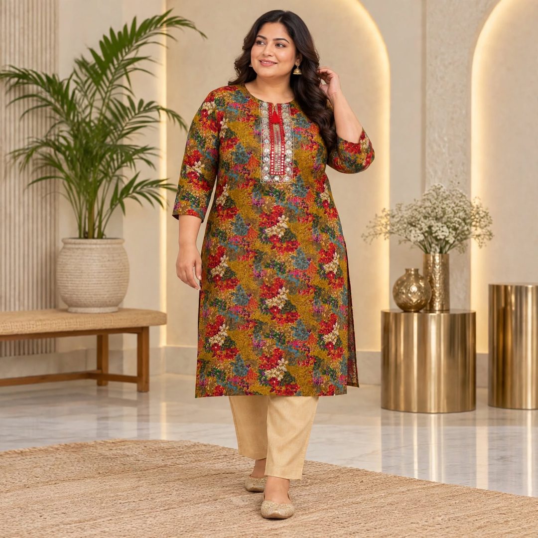 mustard plus size kurti