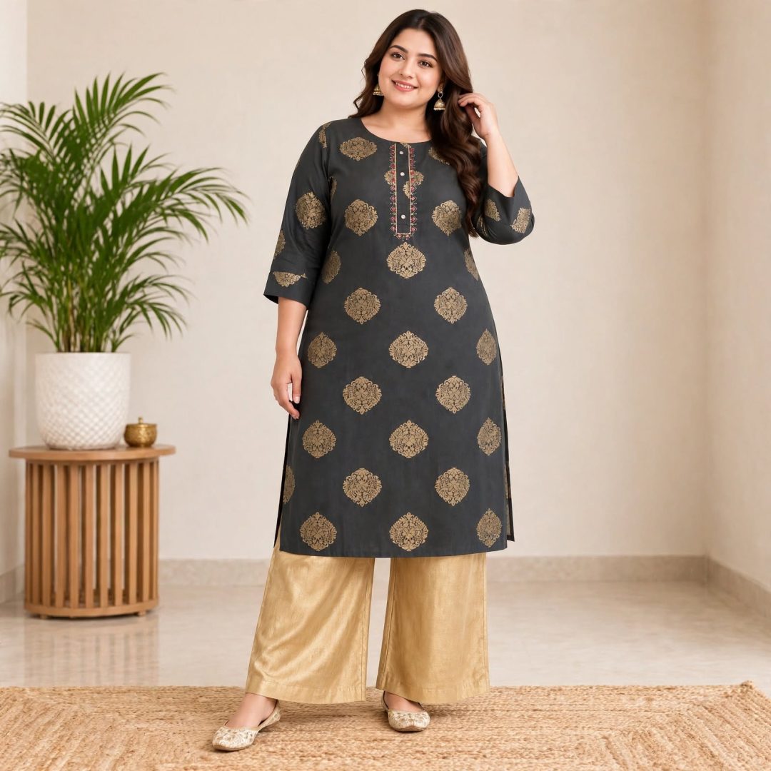 plus size kurti for women grey front view